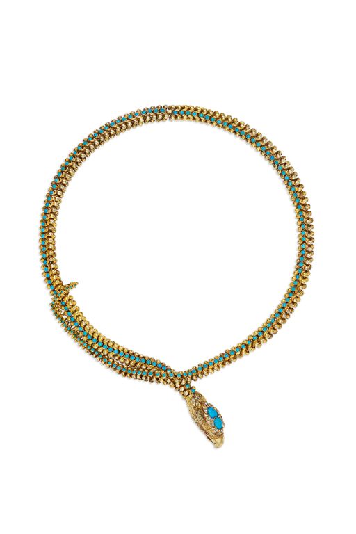Yellow Gold Turquoise, Diamond and Ruby Necklace