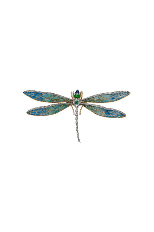 Yellow Gold and Silver Multi-Gem Dragonfly Brooch