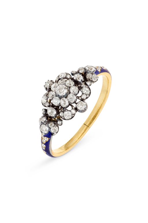 Yellow Gold and Silver Diamond and Enamel Bracelet