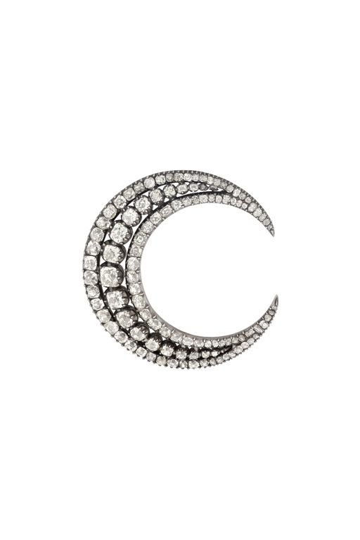 Silver-Topped Gold Diamond Crescent Moon Brooch