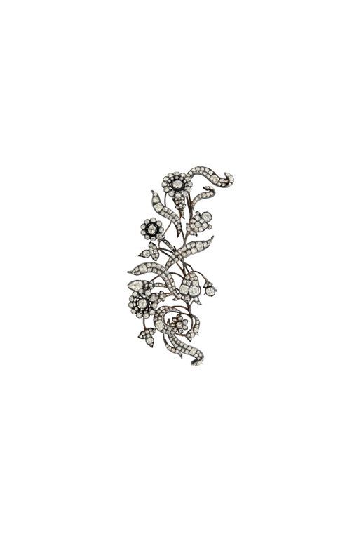 Silver-Topped Gold Diamond Brooch