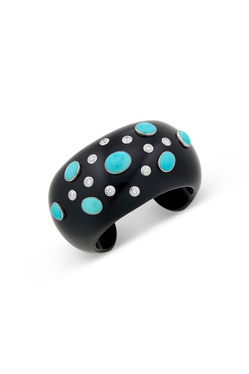 18k Gold Jade, Turquoise and Diamond Cuff Bracelet