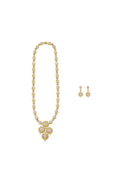 Yellow and White Gold Diamond Jewelry Set