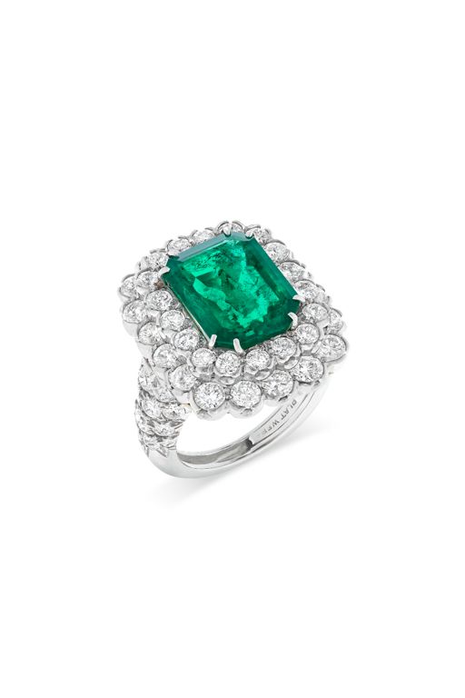 Platinum and Yellow Gold Emerald and Diamond Ring