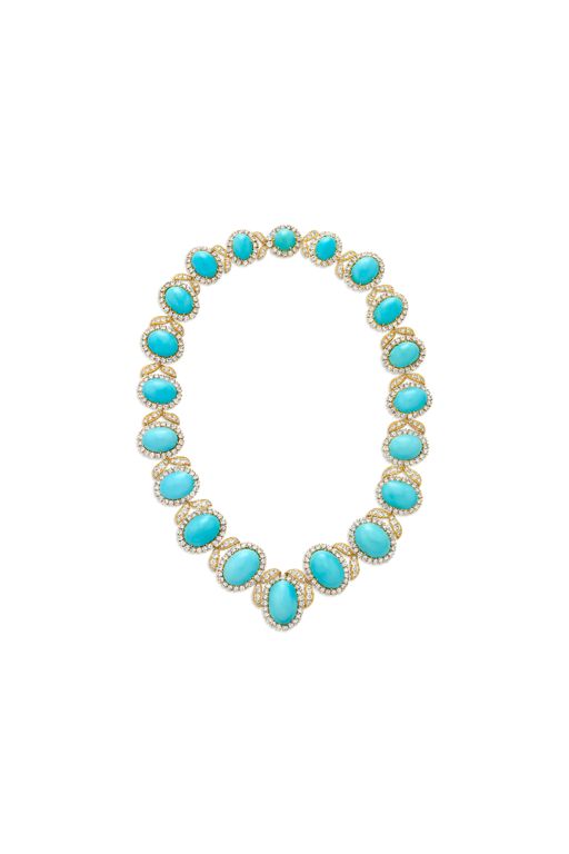 18k Yellow Gold Turquoise and Diamond Necklace