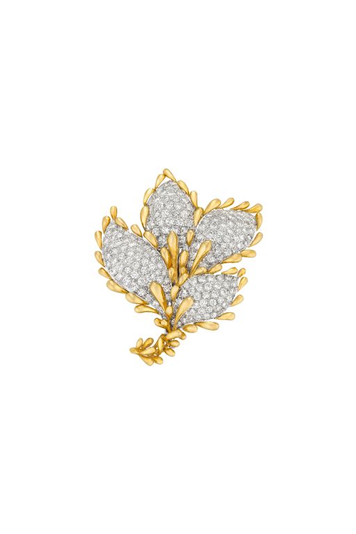 18k Yellow Gold and Platinum Diamond Floral Brooch