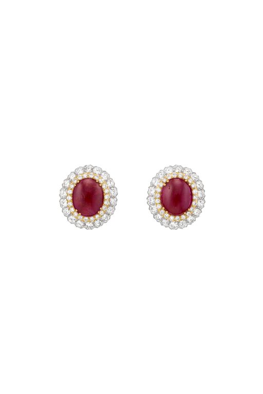 Platinum and 18k Gold Ruby and Diamond Earrings