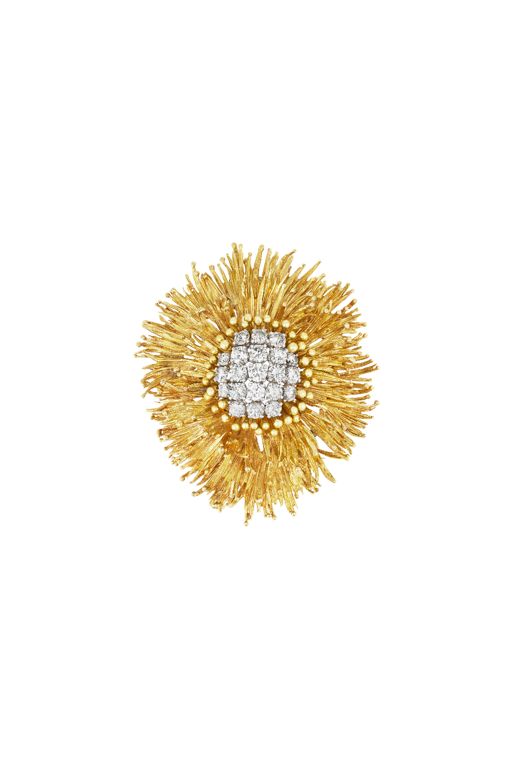18k Yellow Gold and Platinum Diamond Brooch