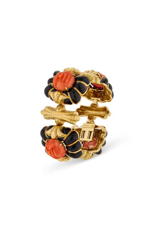 18k Yellow Gold Coral and Enamel Bracelet