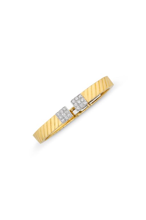 18k Yellow Gold and Platinum Diamond Cuff Bracelet