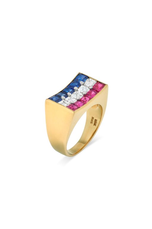 18k Yellow Gold and Platinum Multi-Gem Ring