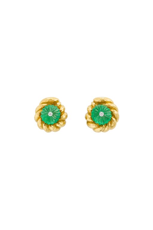 18k Gold and Platinum Emerald and Diamond Earrings