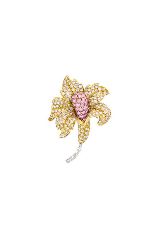 Yellow Gold and Platinum Diamond Flower Brooch