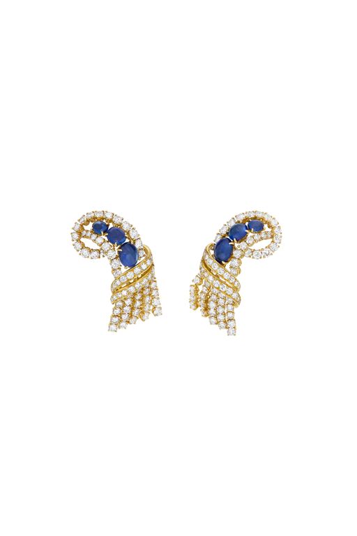 18k Yellow Gold Sapphire and Diamond Earrings