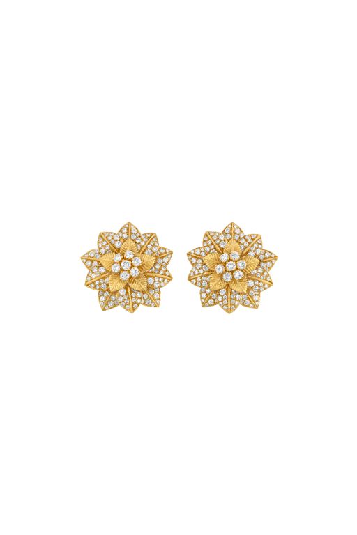18k Yellow Gold Diamond Lotus Earrings