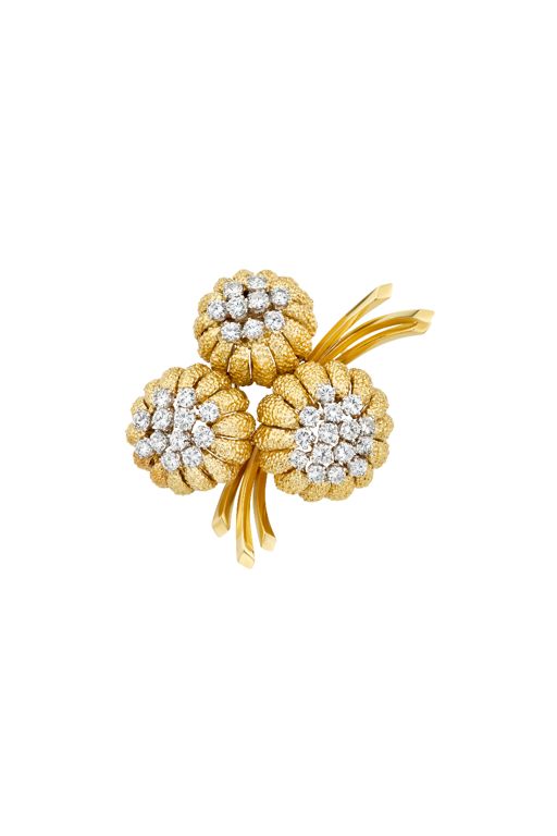 18k Yellow Gold and Platinum Diamond Brooch