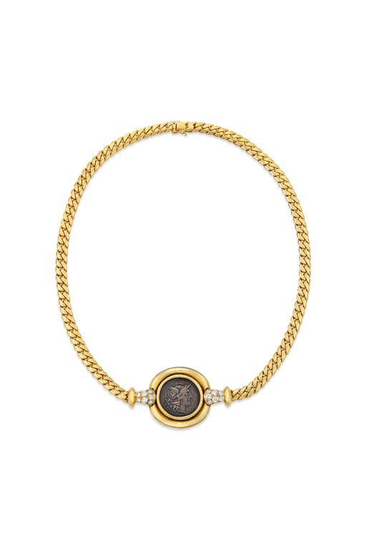 18k Yellow Gold Diamond Coin Necklace
