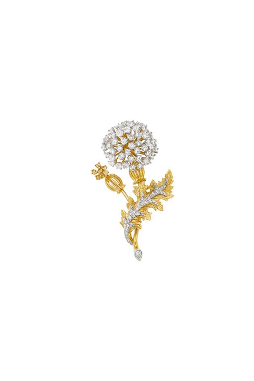 Yellow Gold and Platinum Diamond Thistle Brooch