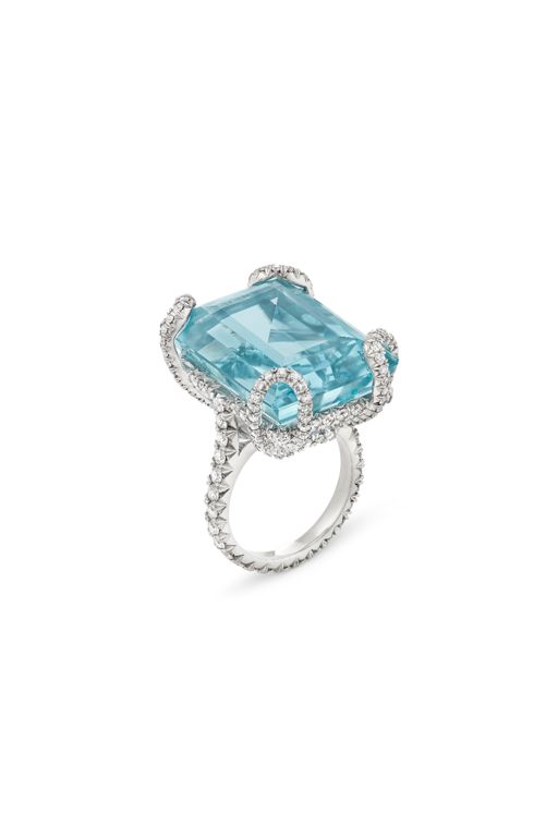 Platinum Aquamarine and Diamond Ring
