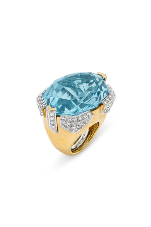 18k Gold and Platinum Aquamarine and Diamond Ring