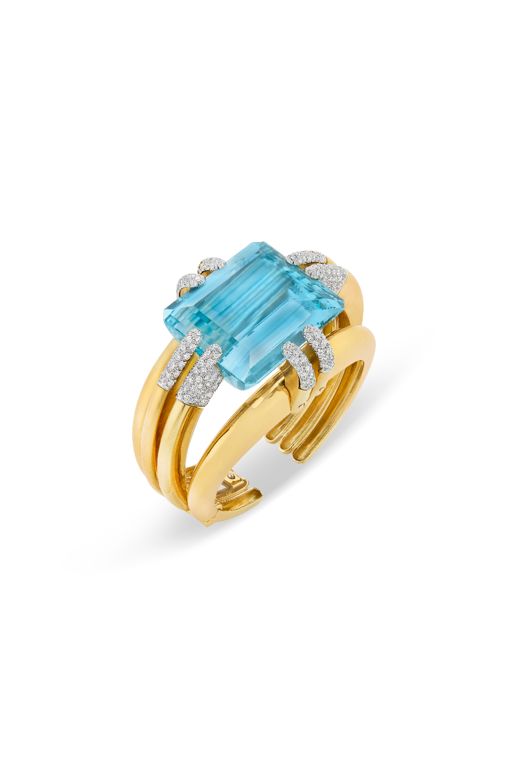 Gold and Platinum Aquamarine and Diamond Bracelet