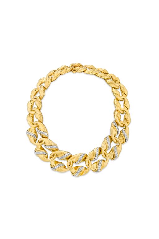 Yellow Gold and Platinum Diamond Chain Necklace