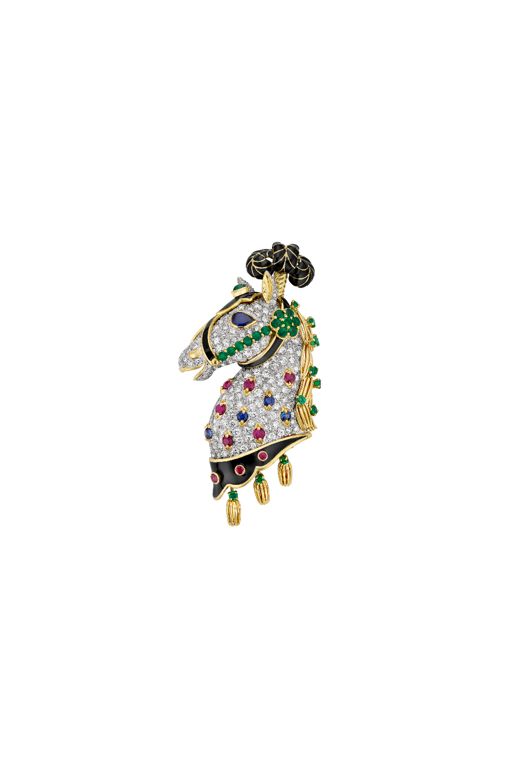 Yellow Gold and Platinum Multi-Gem Horse Brooch