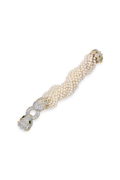 Gold and Platinum Multi-Gem Lion Torsade Bracelet