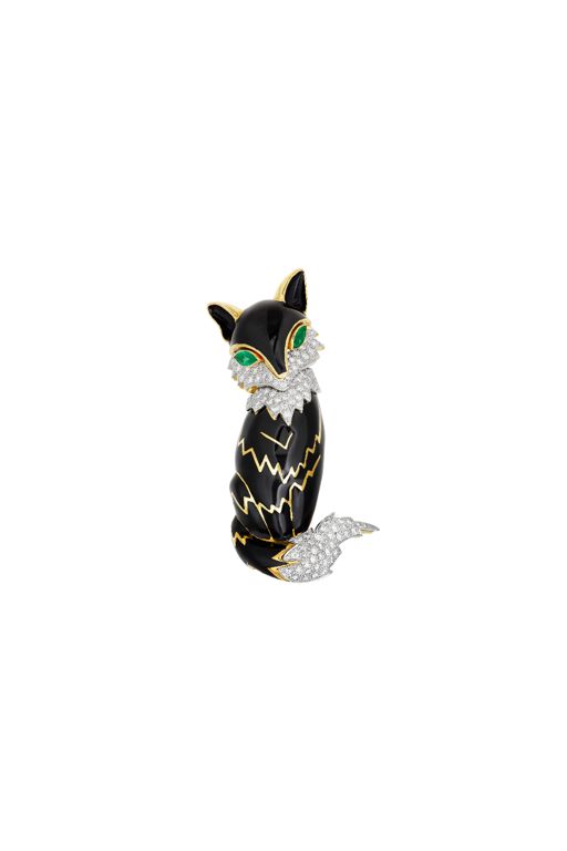 18k Yellow Gold and Platinum Multi-Gem Fox Brooch