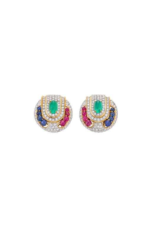 18k Yellow Gold and Platinum Multi-Gem Earrings