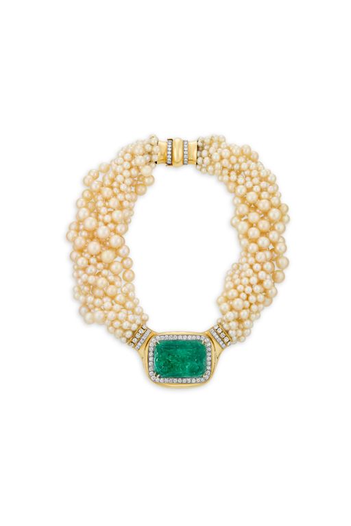 18k Gold and Platinum Multi-Gem Torsade Necklace