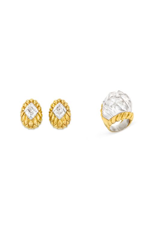 18k Yellow Gold Rock Crystal Jewelry Set