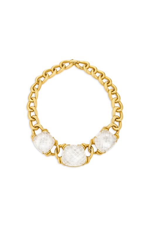 18k Yellow Gold Rock Crystal Chain Necklace