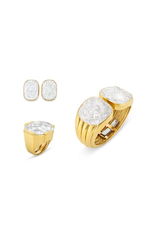 18k Yellow Gold Rock Crystal Jewelry Set