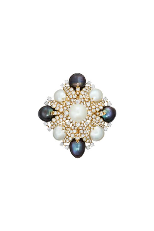 Pearl and Diamond Maltese Cross Brooch