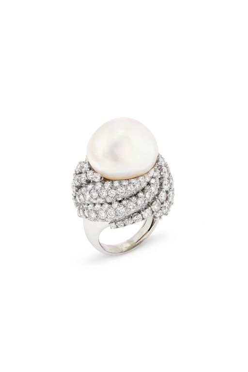 Platinum Pearl and Diamond Ring