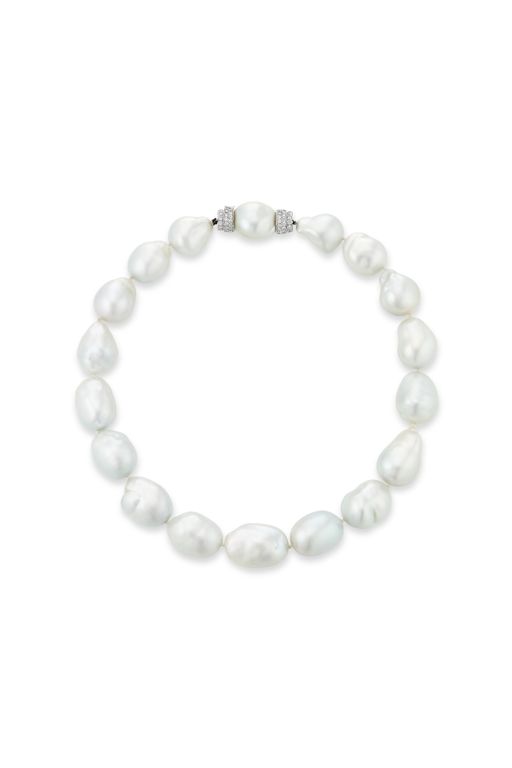 White Gold and Platinum Pearl and Diamond Necklace