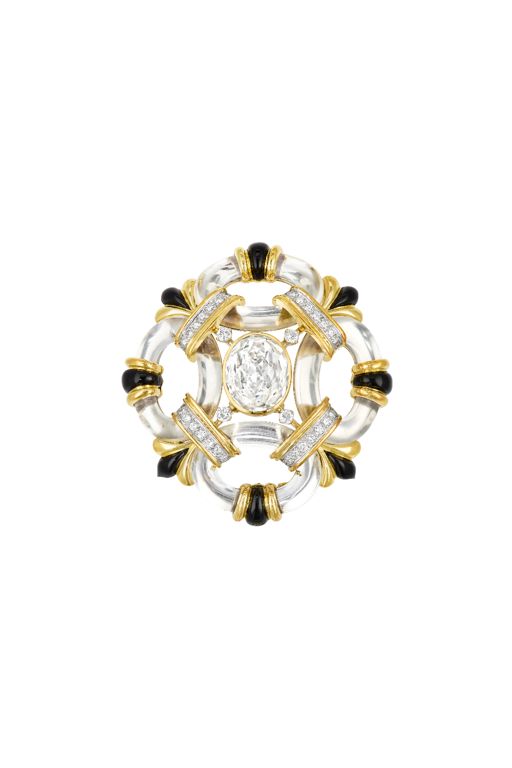 18k Yellow Gold and Platinum Multi-Gem Brooch