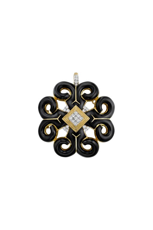 18k Yellow Gold Diamond and Enamel Pendant/Brooch