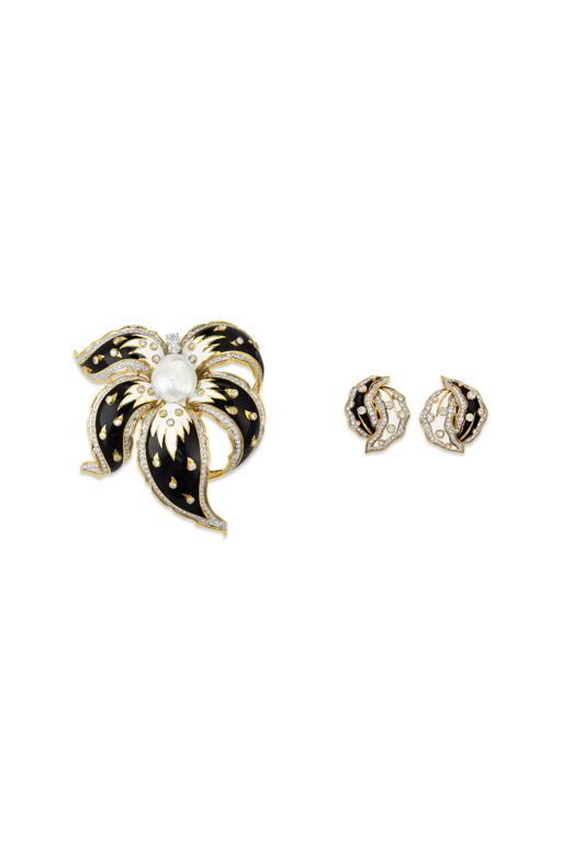 18k Yellow Gold and Platinum Multi-Gem Jewelry Set