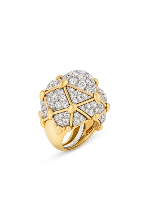 18k Yellow Gold and Platinum Diamond Dome Ring