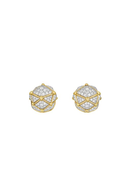 18k Yellow Gold and Platinum Diamond Dome Earrings
