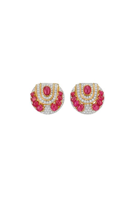 Yellow Gold and Platinum Ruby and Diamond Earrings