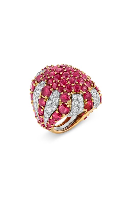 18k Yellow Gold and Platinum Ruby and Diamond Ring