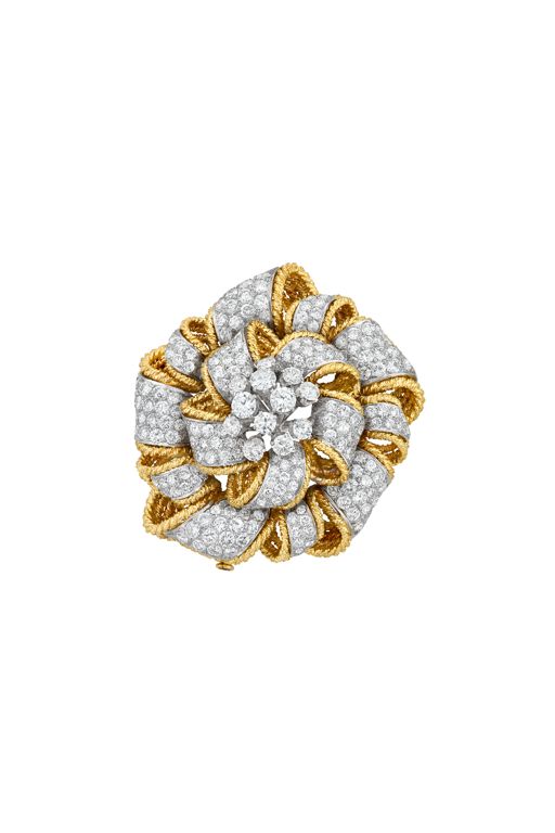 18k Yellow Gold and Platinum Diamond Brooch