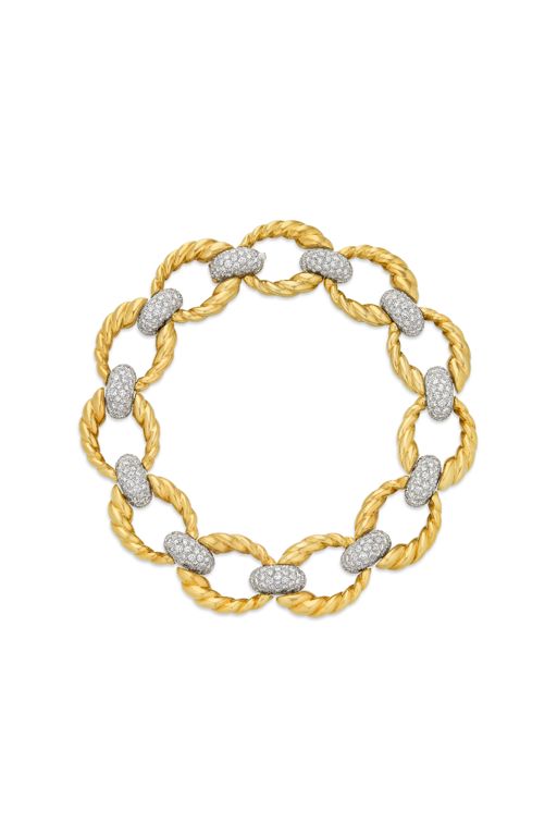 18k Yellow Gold and Platinum Diamond Link Necklace