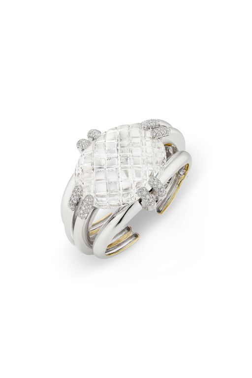 Rock Crystal and Diamond Cuff Bracelet