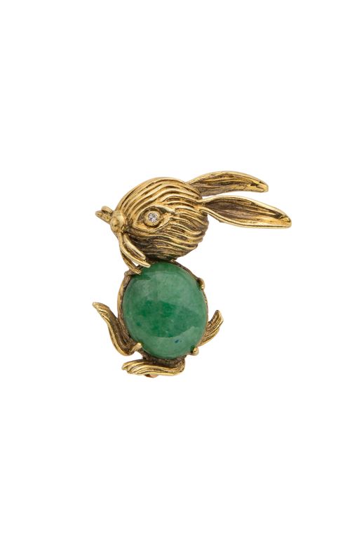 14k Gold Jadeite Jade and Diamond Brooch