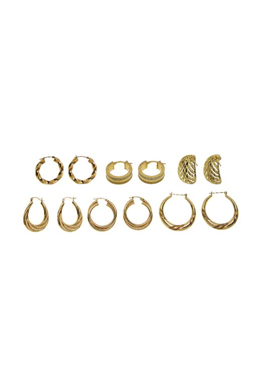 Six Pairs of 14k Gold Earrings