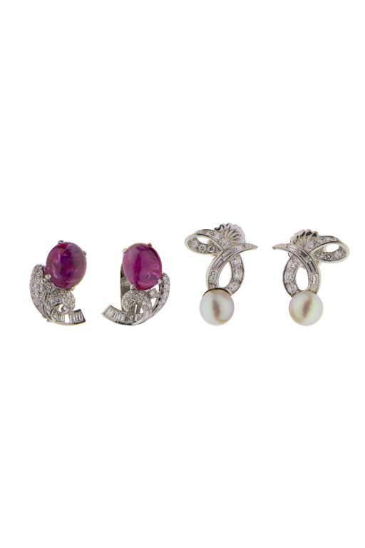 Two Pairs of Gold Multi-Gem Earrings